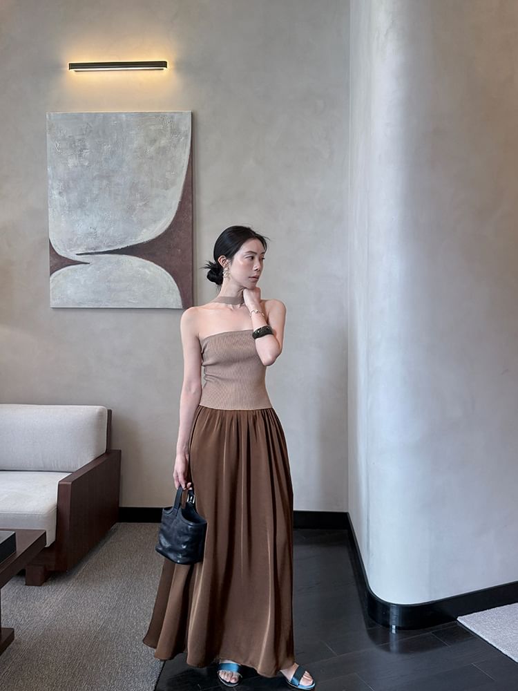 Ribbed Neck Plain Top Knit Halter