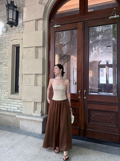 Plain Halter Ribbed Knit Top Neck