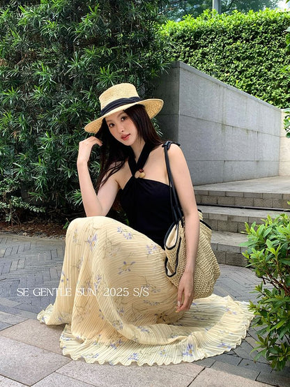 Plain Neck Camisole Crop Top Slit Halter