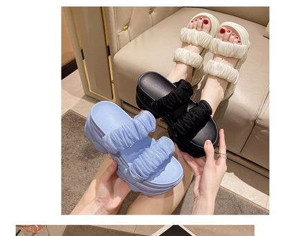 Ruched Slide Platform Sandals