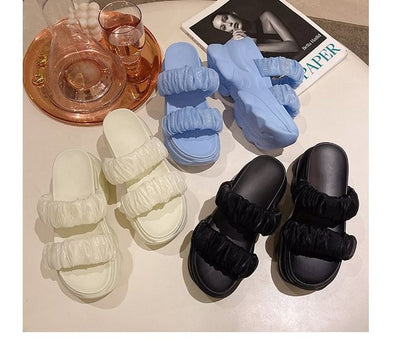 Ruched Slide Platform Sandals