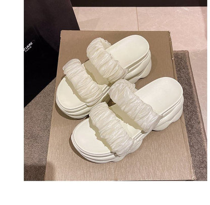 Ruched Slide Platform Sandals