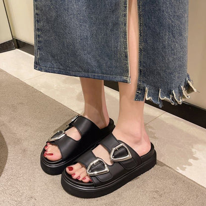 Buckled Platform Sandals Slide