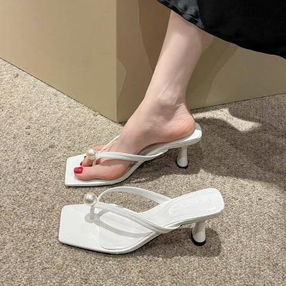 Pearl Flip-Flops Heel Kitten Faux