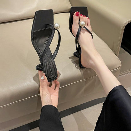 Pearl Flip-Flops Heel Kitten Faux