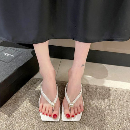 Pearl Flip-Flops Heel Kitten Faux