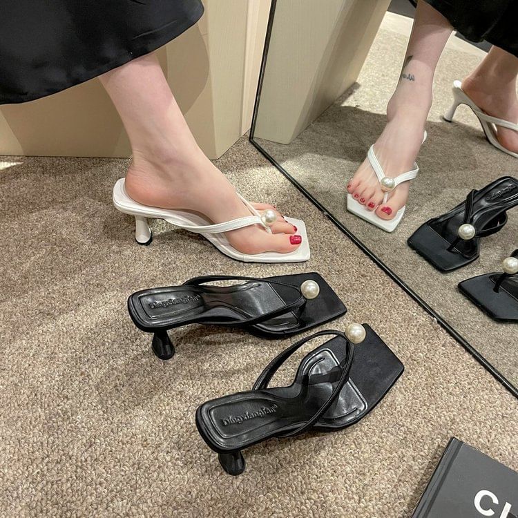 Pearl Flip-Flops Heel Kitten Faux