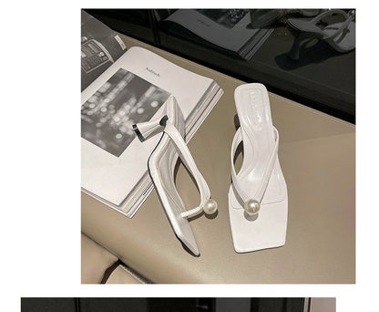 Pearl Flip-Flops Heel Kitten Faux