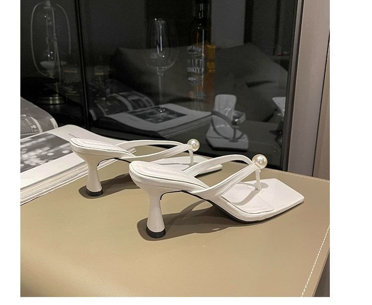 Pearl Flip-Flops Heel Kitten Faux