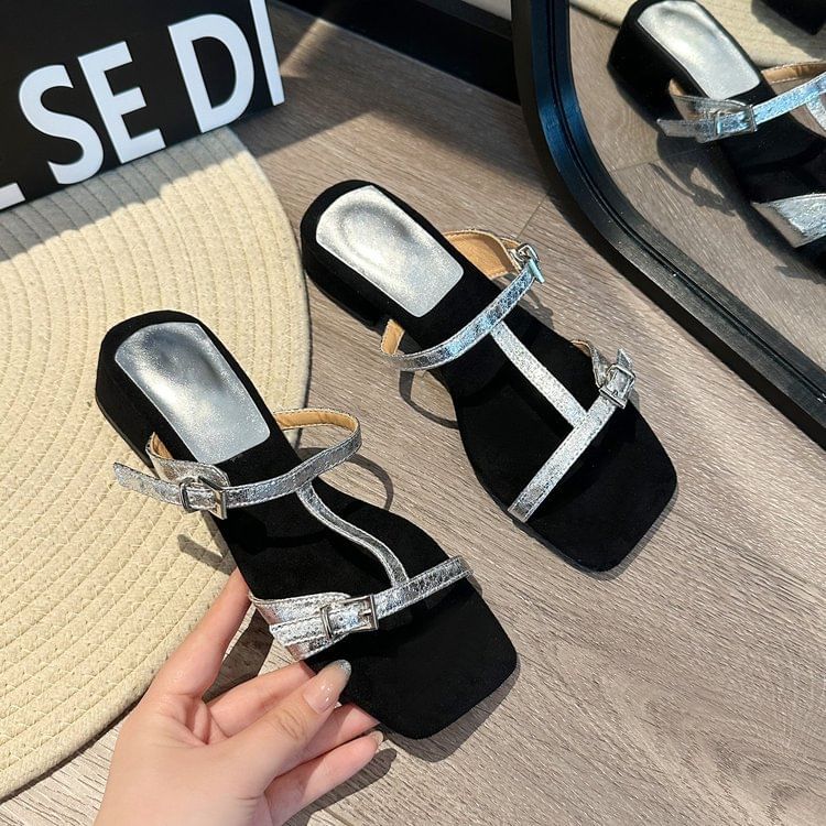 Chunky Strappy Heel Slide Sandals