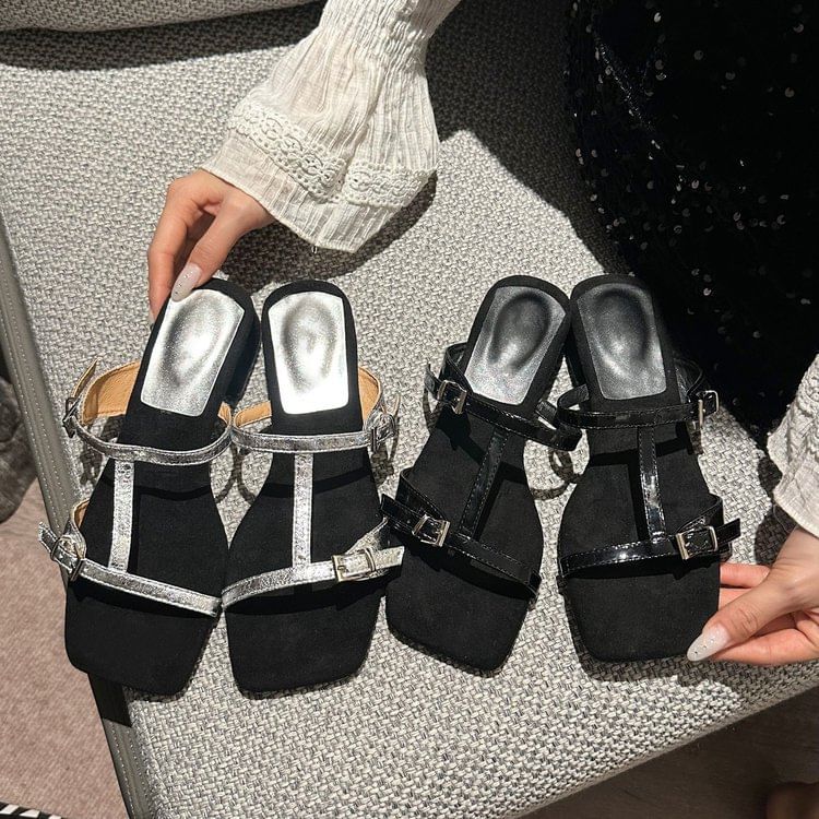 Chunky Strappy Heel Slide Sandals