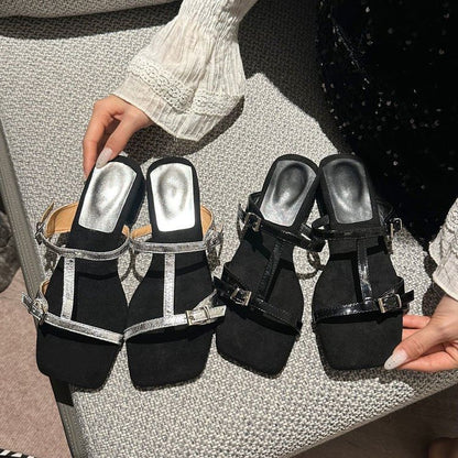 Chunky Strappy Heel Slide Sandals