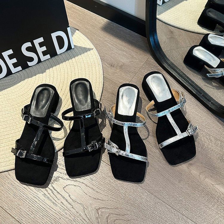 Chunky Strappy Heel Slide Sandals