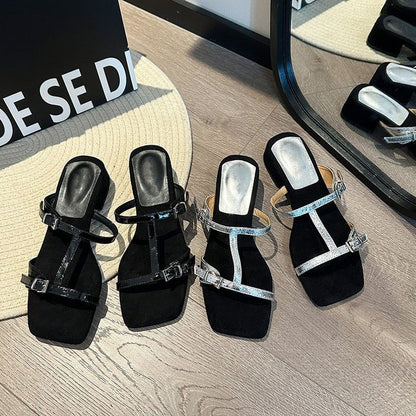 Chunky Strappy Heel Slide Sandals