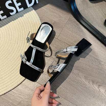 Chunky Strappy Heel Slide Sandals