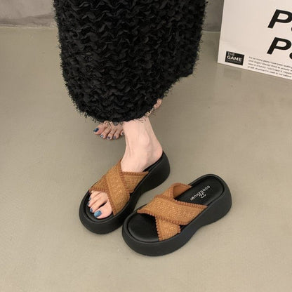 Cross Platform Strap Sandals Slide