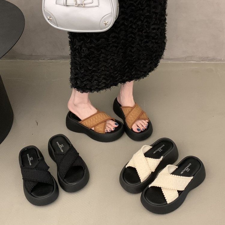 Cross Platform Strap Sandals Slide