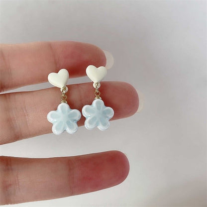 / Earring Flower Drop On Heart Clip