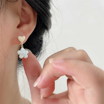 / Earring Flower Drop On Heart Clip
