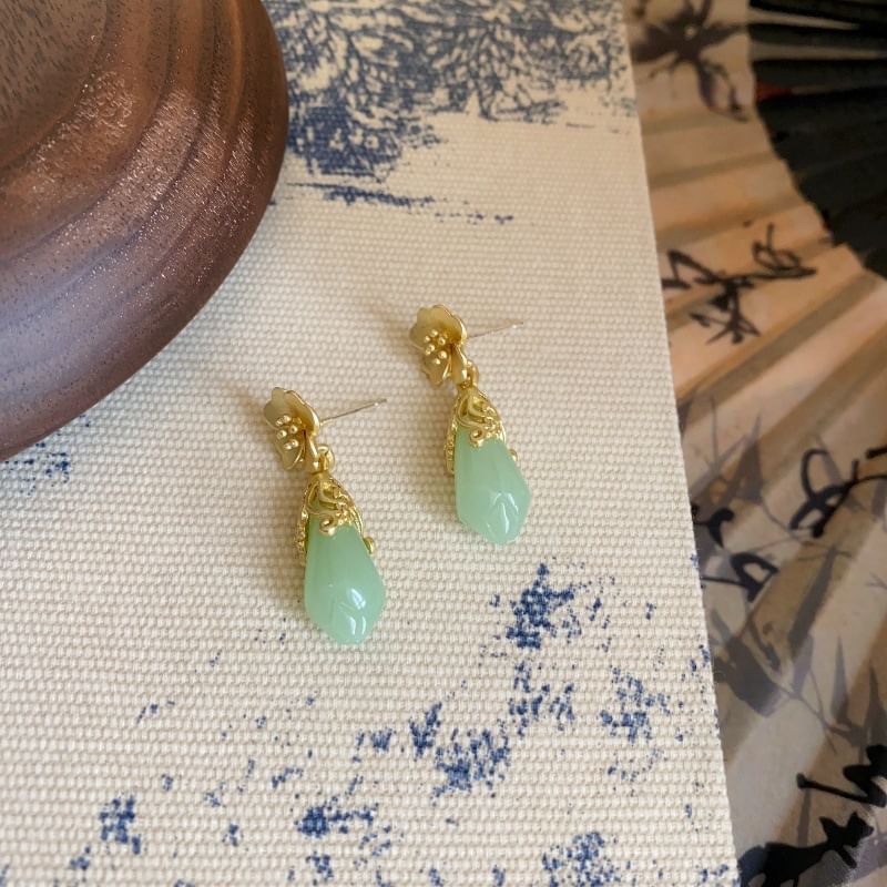 Floral Faux Earring Drop Jade