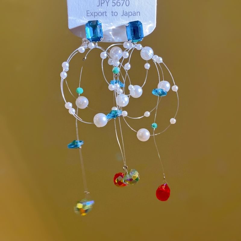 Earring Rhinestone Drop Pearl Faux