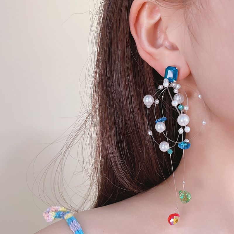 Earring Rhinestone Drop Pearl Faux