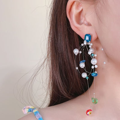 Earring Rhinestone Drop Pearl Faux