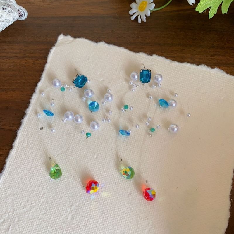 Earring Rhinestone Drop Pearl Faux