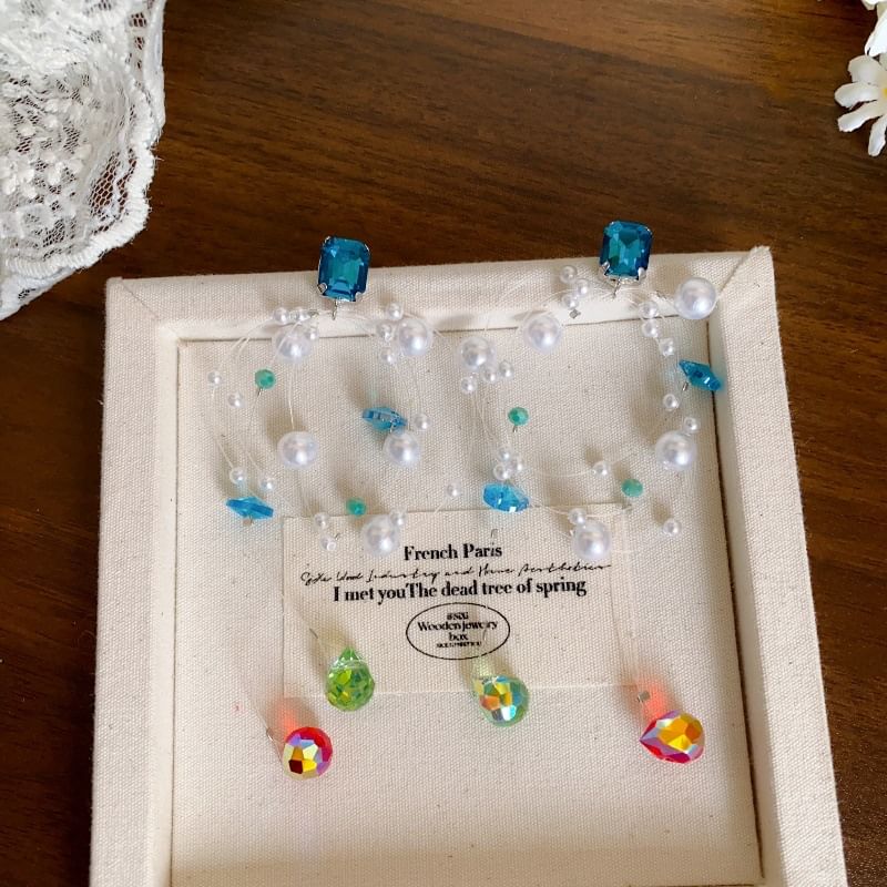 Earring Rhinestone Drop Pearl Faux