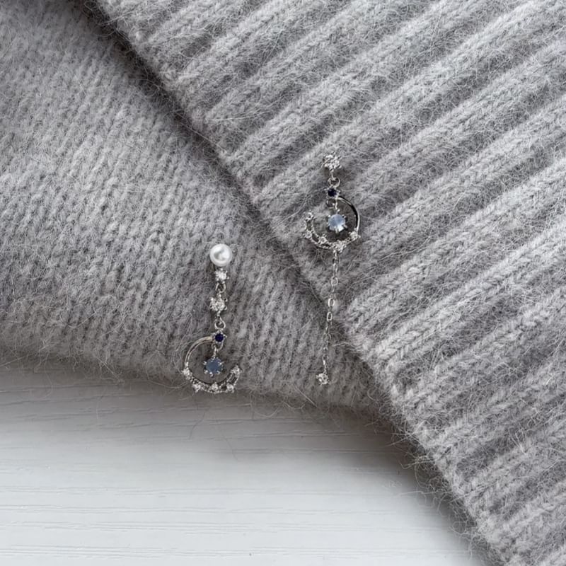 Earring Rhinestone / Drop Faux Pearl Clip Asymmetrical On