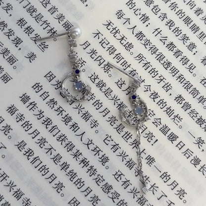 Earring Rhinestone / Drop Faux Pearl Clip Asymmetrical On