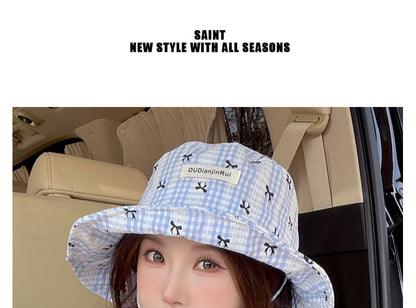 Plaid Bucket Bow Hat Print