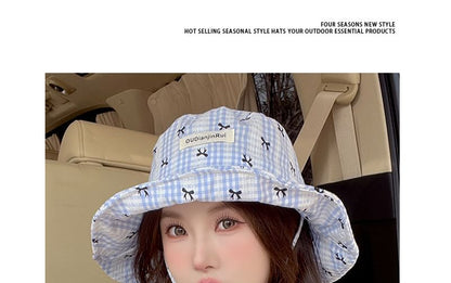 Plaid Bucket Bow Hat Print