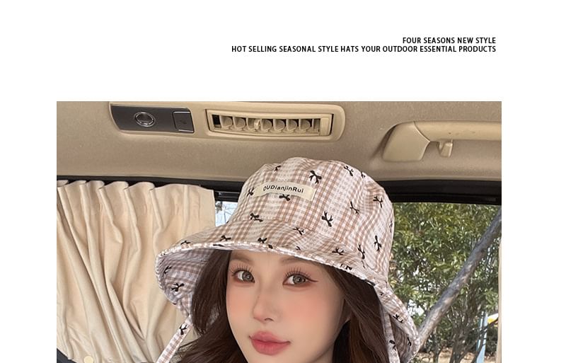 Plaid Bucket Bow Hat Print