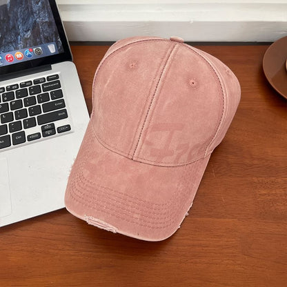 Lettering Washed Baseball Print Cap Distressed