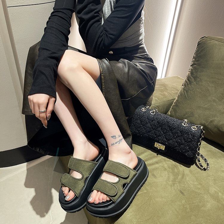 Platform Adhesive Strap Sandals