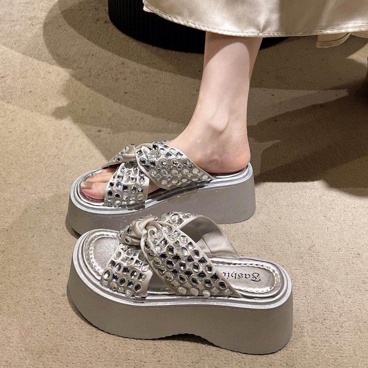 Sandals Rhinestone Platform Strap Cross