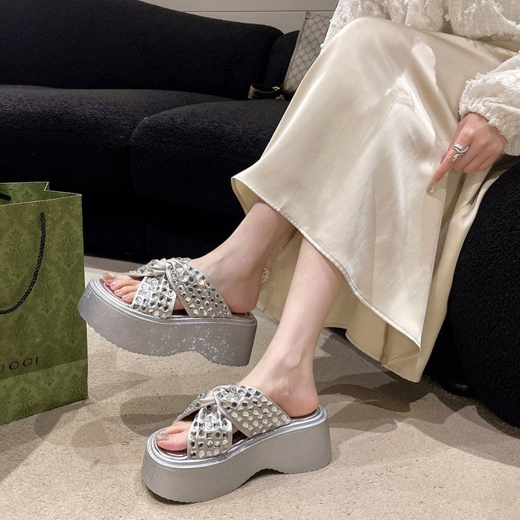 Sandals Rhinestone Platform Strap Cross