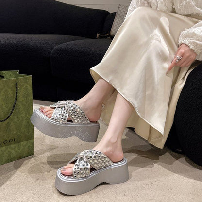 Sandals Rhinestone Platform Strap Cross