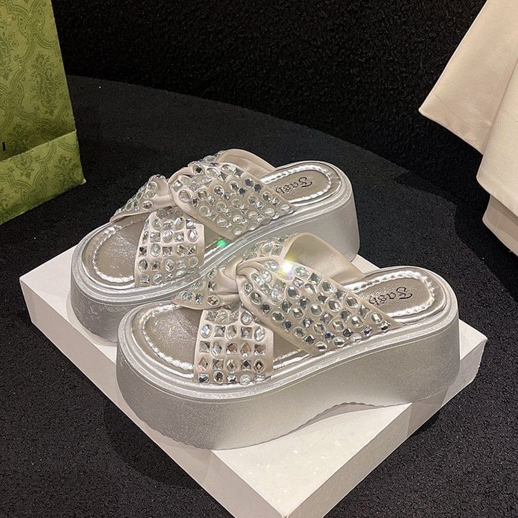Sandals Rhinestone Platform Strap Cross