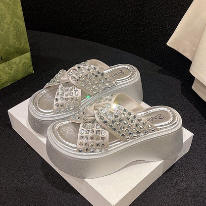Sandals Rhinestone Platform Strap Cross