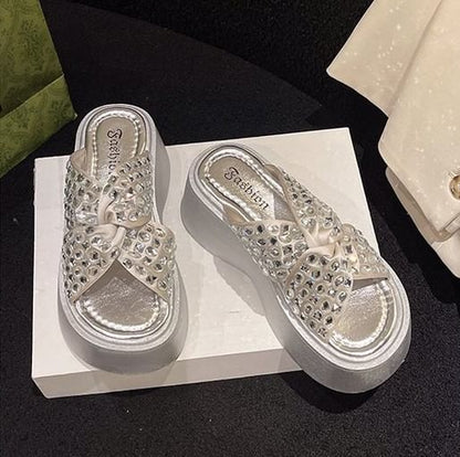 Sandals Rhinestone Platform Strap Cross