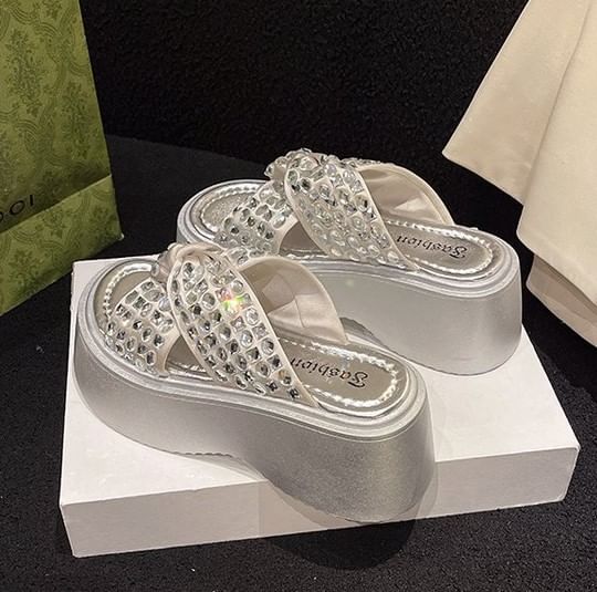 Sandals Rhinestone Platform Strap Cross