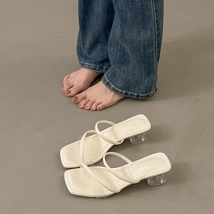 Slide Sandals Heel Square Low PVC Toe