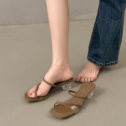Slide Sandals Heel Square Low PVC Toe