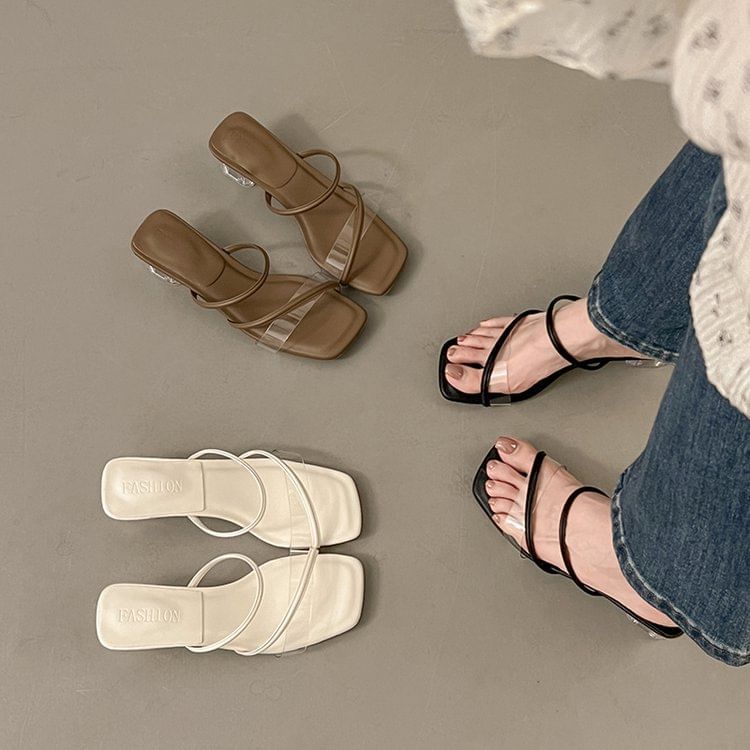 Slide Sandals Heel Square Low PVC Toe