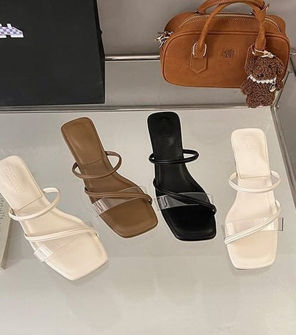 Slide Sandals Heel Square Low PVC Toe