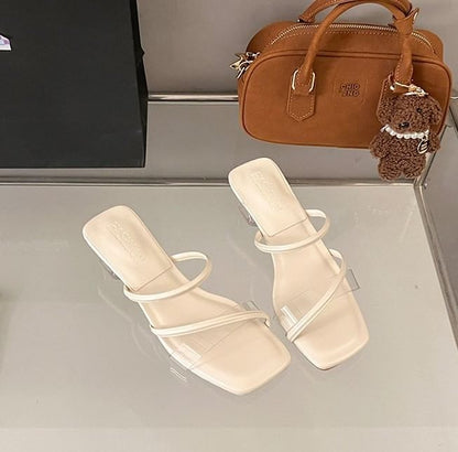 Slide Sandals Heel Square Low PVC Toe
