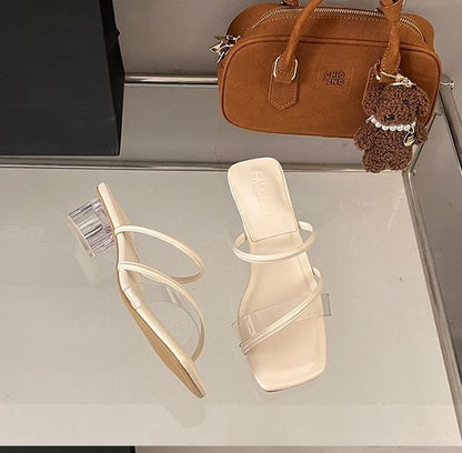 Slide Sandals Heel Square Low PVC Toe