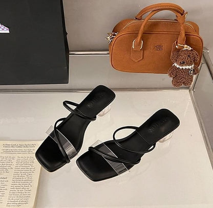 Slide Sandals Heel Square Low PVC Toe